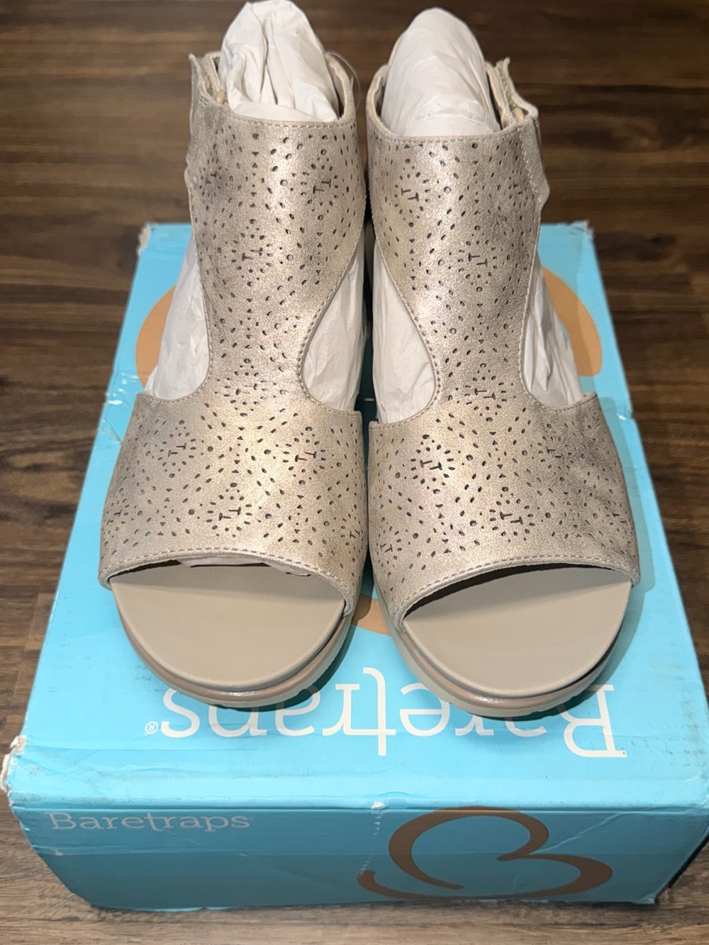 Baretraps Women's Champagne Perforated Wedge Sandals